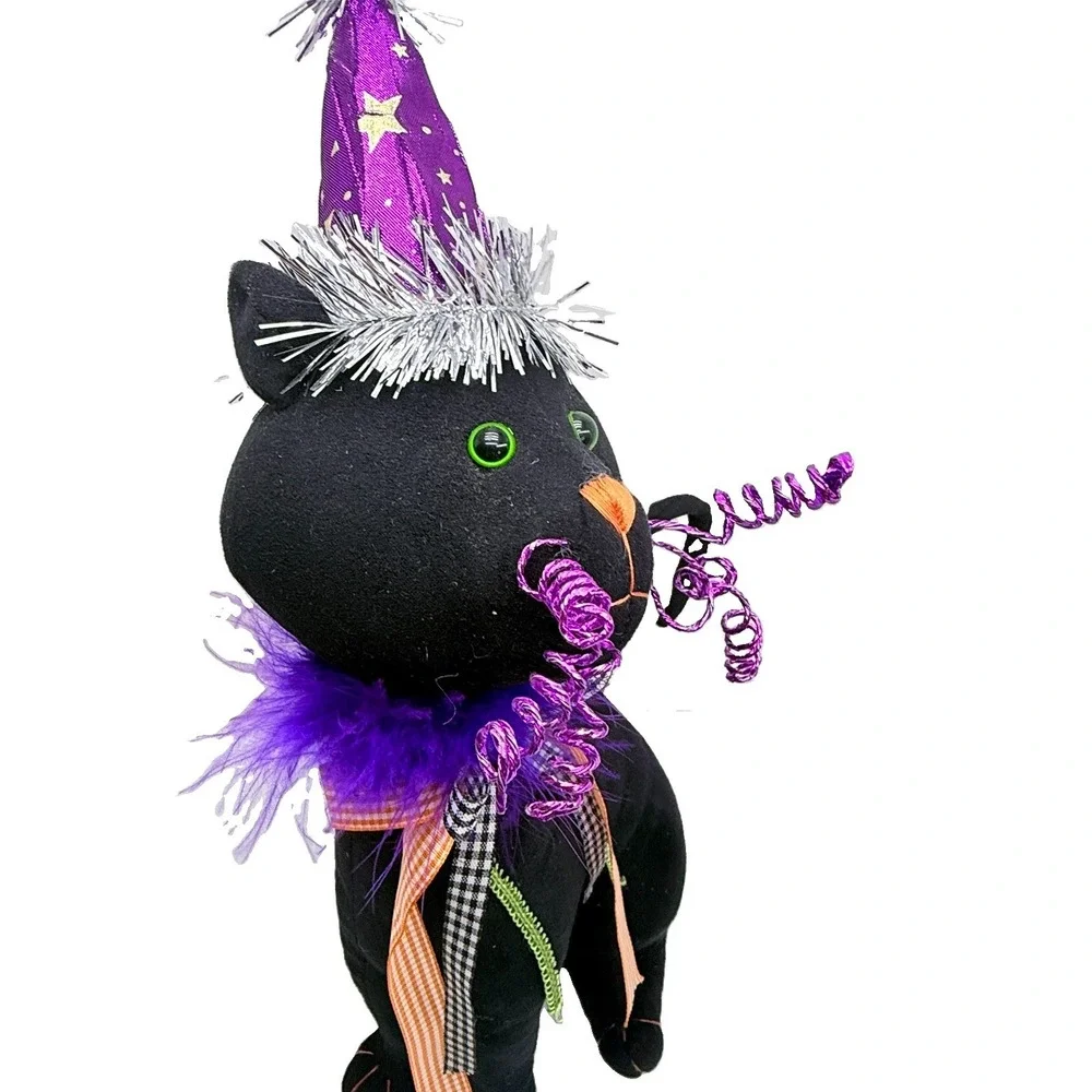 Halloween Black Cat Witch Decor 15in Whimsical Spooky Figurine Witchcore